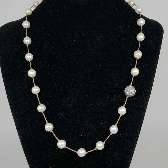 Pearls on Knotted Silk w CZ Studded Bead - Picture 1 of 4